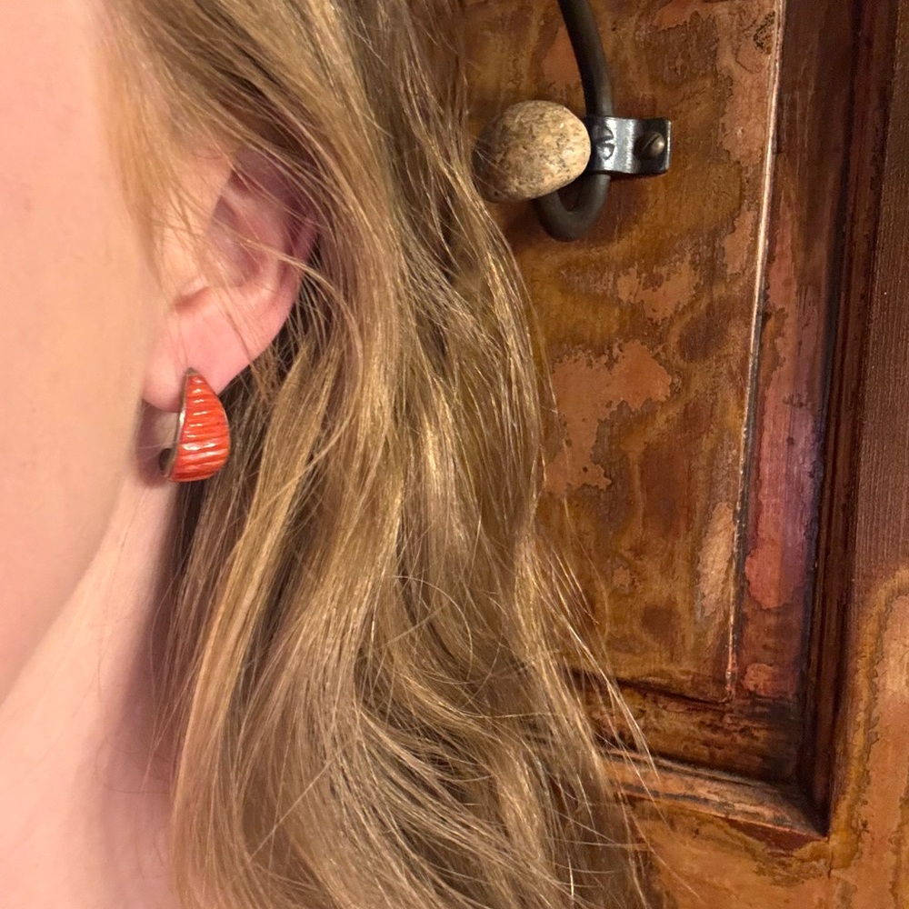 Vintage Southwest Sterling & Coral Earrings - Artisan Marked